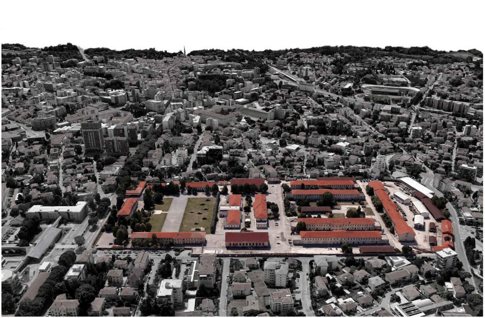CORDE_ELDERPOLIS_©archivio corde a.a._studio di fattibilità_vista aerea centro sociale di Torre - casa Serena - casa Umberto I - caserma Mittica