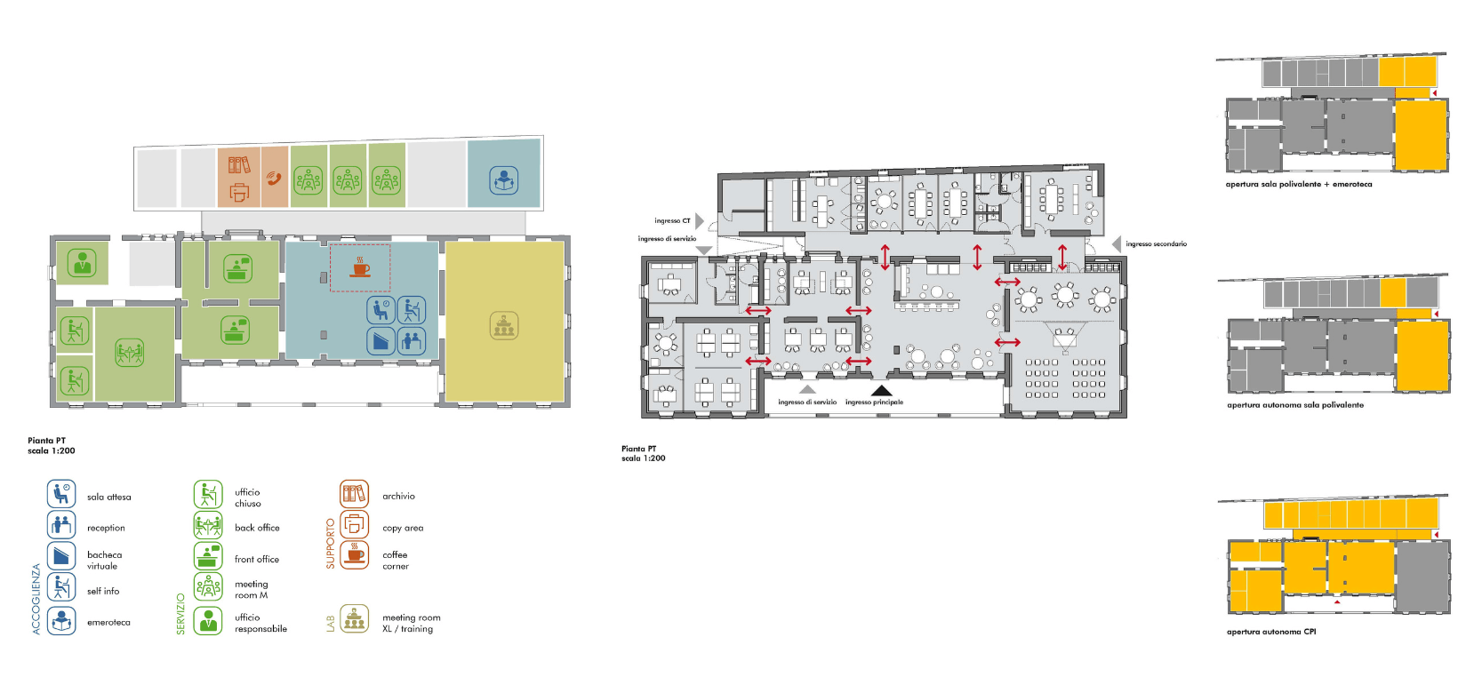 Layout funzionale e calcolo superfici alternativa progettuale 3 riqualificazione ex palazzina circolo ufficiali caserma Monte Pasubio in centro per l'impiego 