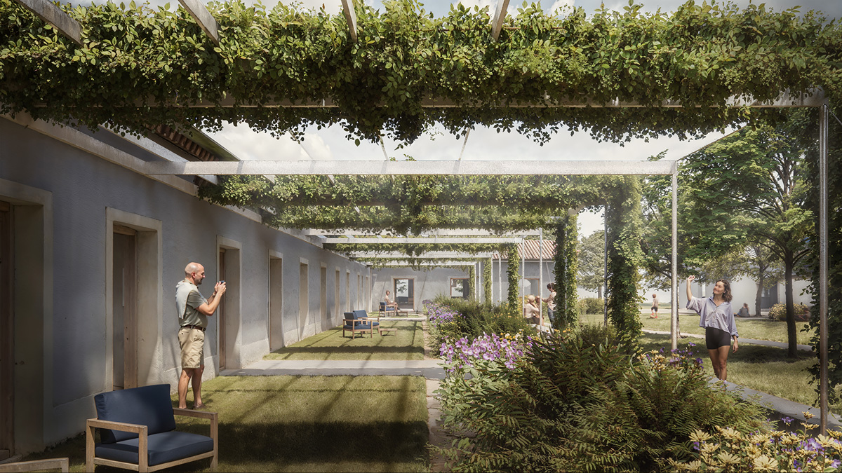 Ex caserma 2 Novembre a Tauriano render vista sotto la pergola