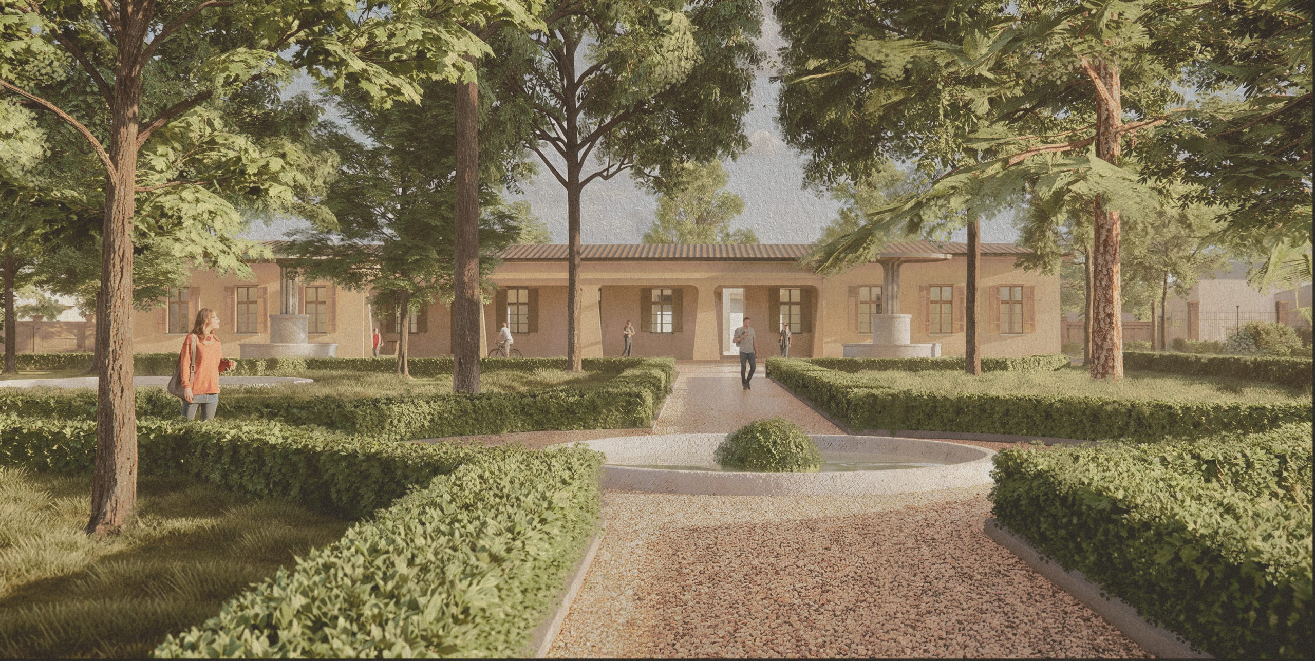 Ingresso centro per l'impiego con giardino all'italiana