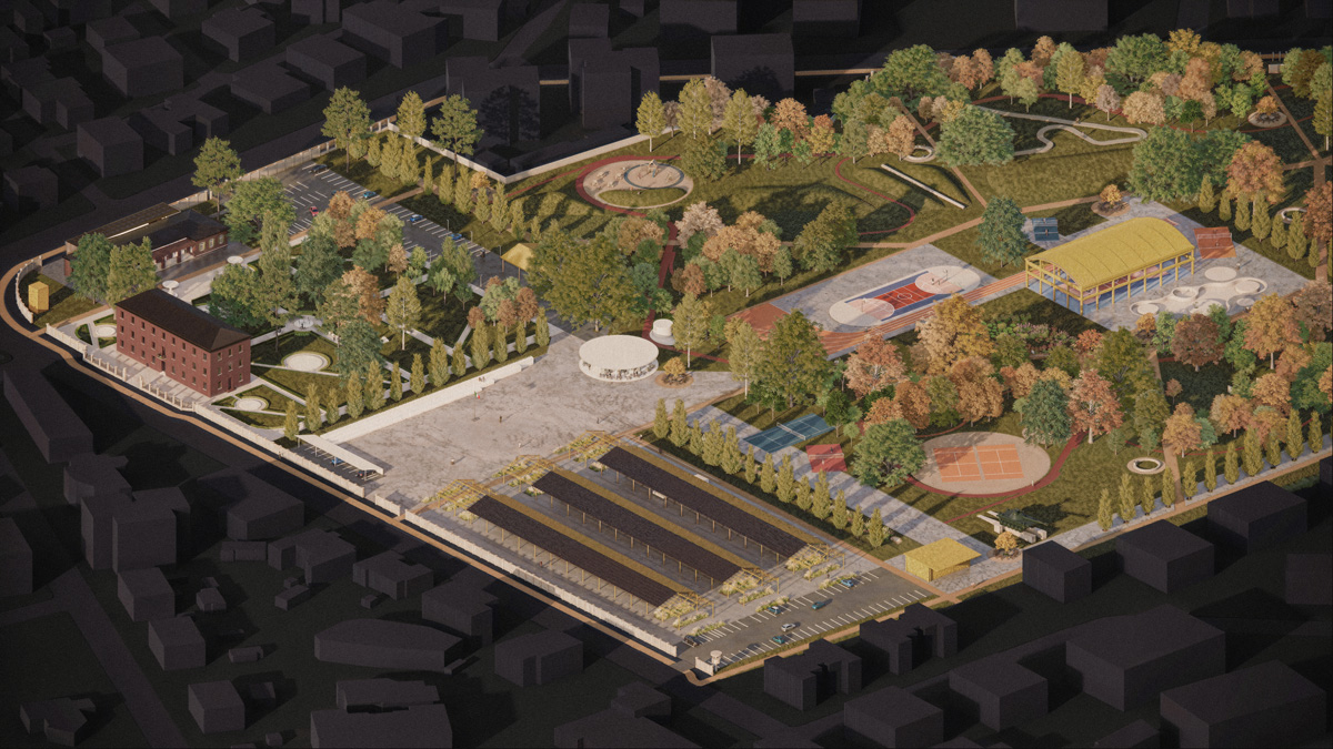 parco urbano Monte Pasubio assonometria mercato